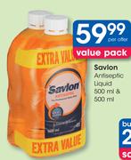 Savlon Antiseptic Liquid 500ml+500ml-Per Offer