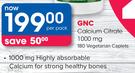 GNC Calcium Citrate 1000mg 180 Vegetarian Caplets-Per Pack