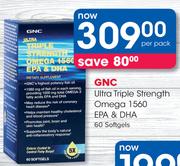GNC Ultra Triple Strength Omega 1560 EPA & DHA 60 Softgels-Per Pack