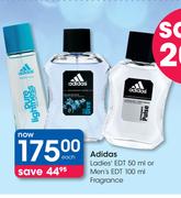 Adidas Ladies EDT-50ml Or Men's EDT-100ml Fragrances-Each