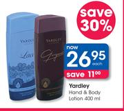 Yardley Hand & Body Lotion-400ml Each