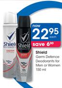 Shield Germ Defence Deodorants For Men Or Women-150ml Each