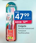 Colgate Slim Soft Advanced Twin Pack Toothbrushes-Per Pack