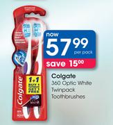 Colgate 360 Optic White Twinpack Toothbrushes-Per Pack