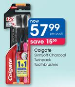 Colgate Slim Soft Charcoal Twin Pack Toothbrushes-Per Pack