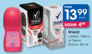 Shield Ladies, Men's Or Teens Roll On-50ml Each