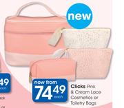 Clicks Pink & Cream Lace Cosmetics Or Toiletry Bags-Each