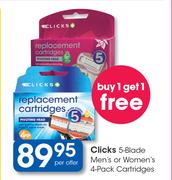Clicks 5 Blade Men's Or Women's 4 Pack Cartridges-Per Offer