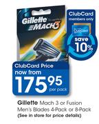 Gillette Mach 3 Or Fusion Men's Blades 4 Pack Or 8 Pack-Per Pack