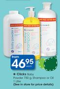 Clicks Baby Powder-750g, Shampoo Or Oil 1Ltr-Each