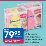 Johnson's 288 Baby Wipes-Per Pack
