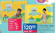Clicks Made 4 Baby Dry Protect Disposable Nappies (Midi 58,Maxi 50,Junior 42 Or Size 6 36)-Per Pack