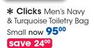 Clicks Men's Navy & Turquoise Toiletry Bag Small-Each