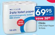 Clicks 2-Ply Toilet Paper 18 Rolls-Per Pack