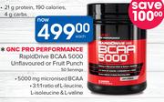 GNC Pro Performance RapidDrive BCAA 5000 Unflavoured Or Fruit Punch-50 Servings