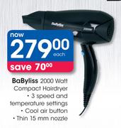 BaByliss 200 Watt Compact Hairdryer-Each