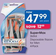 Super Max SMX4 Disposable Razors For Men 4 Pack-Per Pack