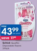 Schick Quattro Disposable Razors 3 Pack-Per Pack