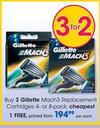 Gillette Mach 3 Replacement Cartridge 4 Or 8 Pack-Per Pack