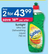 Sunlight Ultra Gel Dishwashing Liquid-2 x 750ml