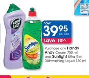 Handy Andy Cream-750ml & Sunlight Ultra Gel Dishwashing Liquid-750ml