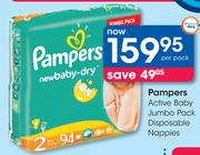  Pampers Active Baby Jumbo Pack Disposable Nappies-Per Pack