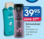 Schwarzkopf Gliss Shampoo Or Conditioner-400ml Each