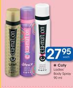 Coty Ladies Body Spray-90ml Each
