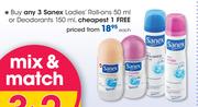 Sanex Ladies Roll-Ons-50ml Or Deodorants-150ml