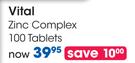 Vital Zinc Complex 100 Tablets-Per Pack