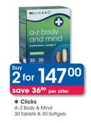 Clicks A-Z Body & Mind 30 Tablets & 30 Softgels-2's
