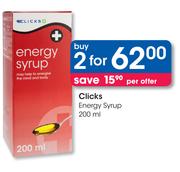 Clicks Energy Syrup-2 x 200ml