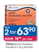 Clicks Sports Hydration Powder 6x14g Sachets-2's