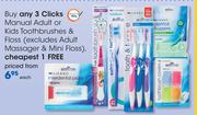 Clicks Manual Adult Or Kids Toothbrushes & Floss(Excludes Adult Massager & Mini Floss)-Each