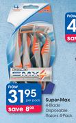 Super-Max 4-Blade Disposable Razors-4 Per Pack