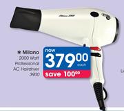 Milano 2000 Watt Professional AC Hairdryer 3900