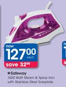 Safeway 1600 Watt Steam & Spray Iron with Stainless Steel Soleplate