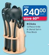 Clicks 12-Piece Knife & Utensil Set In Pine Block Each