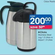Clicks Stainless Steel Jug-1.5ltr Or Airpot-1.9ltr Each