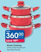 Love Cooking 6-Piece Red Aluminium Non-Stick Pot Set-Per Set