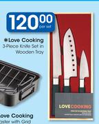 Love Cooking 3-Piece Knife Set In Wooden Tray-Per Set