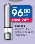 Clicks Stainless Steel Battery-Operated Pepper Mill Each
