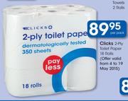 Clicks 2-Ply Toilet Paper-18 Rolls Per Pack