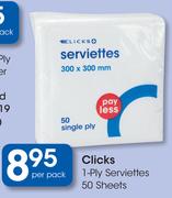 Clicks 1-Ply Serviettes-50 Sheets Per Pack