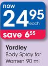 Yardley Body Spray For Women-90ml Each