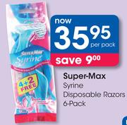 Super-Max 6 Pack Syrine Disposable Razors-Per Pack