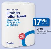 Clicks 2 Paper Kitchen Towel Rolls-Per Pack