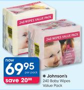 Johnson's 240 Baby Wipes Value Pack-Per Pack