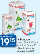 Panado Syrup 50ml, 100ml Or Infant Drops 20ml-Each