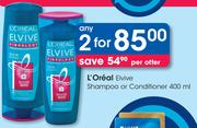 L'Oreal Elvive Shampoo Or Conditioner-2x400ml Per Offer